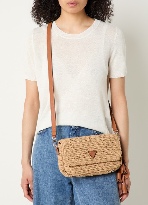 GUESS Ofelia flap schoudertas met afneembare schouderriem en tasbedel  - voorkant 2 bruin