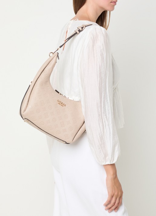 GUESS Phoebe schoudertas met logoprint - voorkant 2 beige