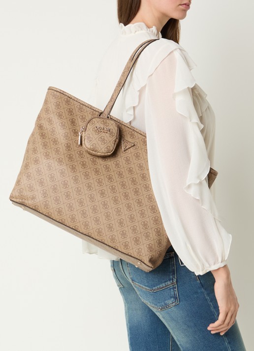 GUESS Power Play Large shopper met logoprint en uitneembaar etui - voorkant 5 beige