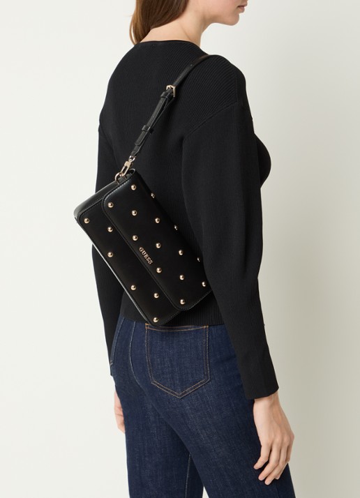 GUESS Sadie clutch met afneembare schouderriem en studs - voorkant 2 zwart