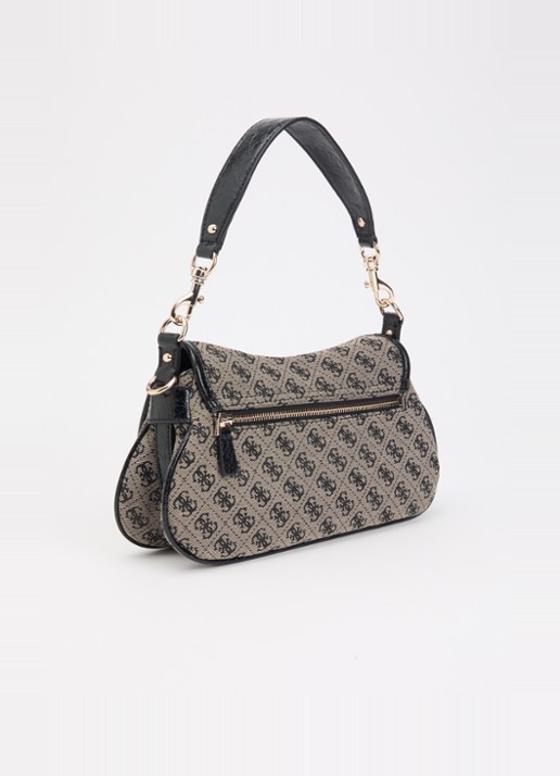 GUESS Samantha schoudertas met logoprint en afneembare schouderriem - achterkant 5 beige