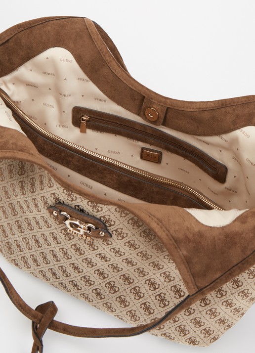 GUESS Samantha schoudertas met logoprint en tasbedel - detail 3 bruin