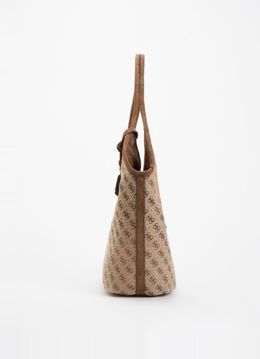 GUESS Samantha schoudertas met logoprint en tasbedel - detail 4 bruin