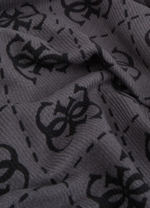 GUESS Sjaal met logoprint en franjes 190 x 70 cm - detail zwart