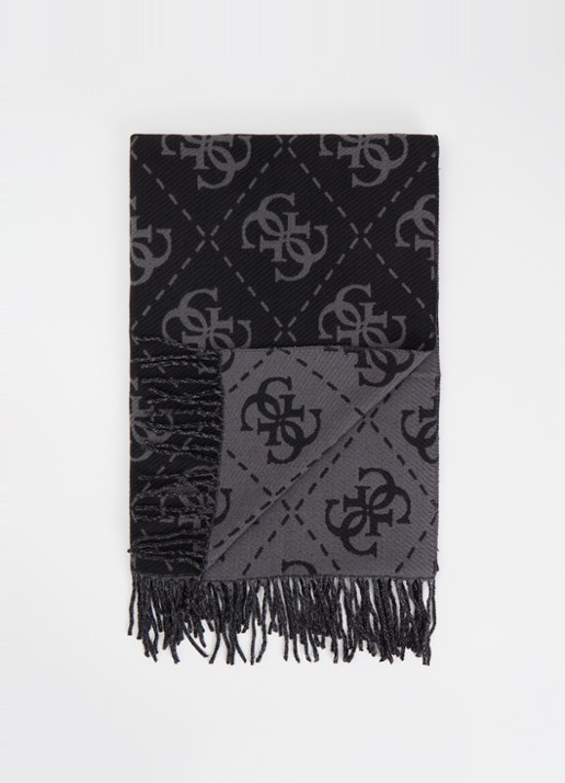 GUESS Sjaal met logoprint en franjes 190 x 70 cm - voorkant 2 zwart