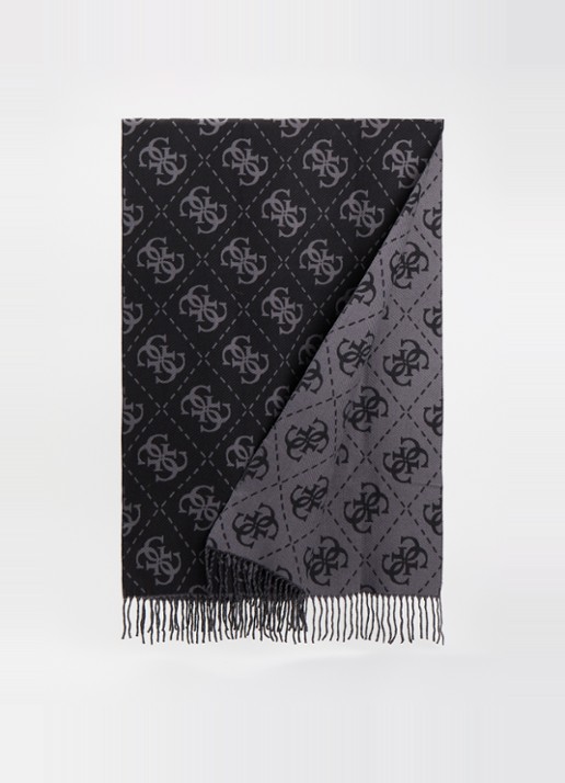 GUESS Sjaal met logoprint en franjes 190 x 70 cm - voorkant 3 zwart
