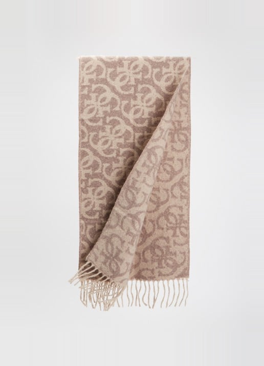 GUESS Sjaal met logoprint en franjes 40 x 180 cm  - detail 2 grijs