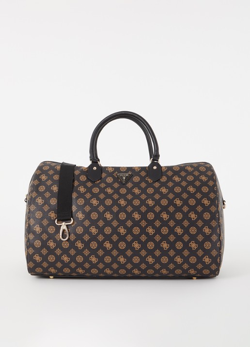 GUESS Wilder weekendtas met logoprint en afneembare schouderriem - voorkant 3 bruin
