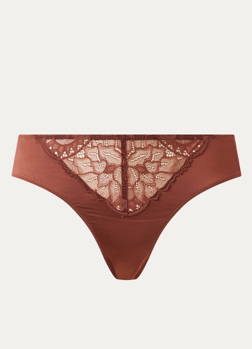 Hanro Azelia slip van kant met details van satijn - voorkant lichtbruin