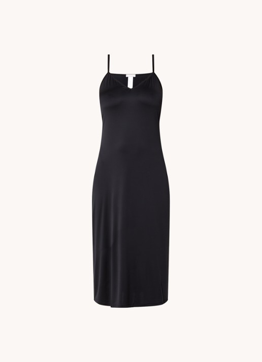 Hanro Deluxe slipdress van satijn met V-hals - voorkant zwart