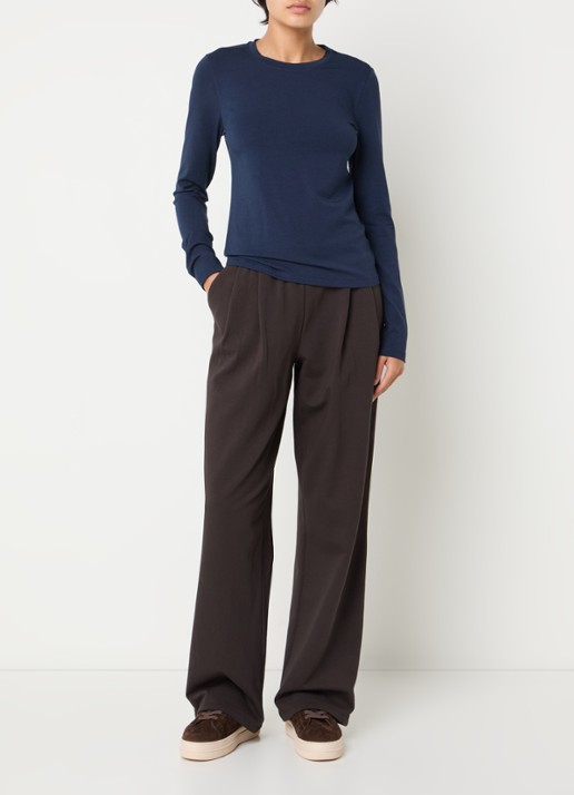 Hanro High waist wide fit loungebroek met steekzakken - voorkant 2 donkerbruin