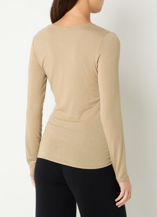 Hanro Long sleeve in wolblend met boothals - achterkant 4 camel
