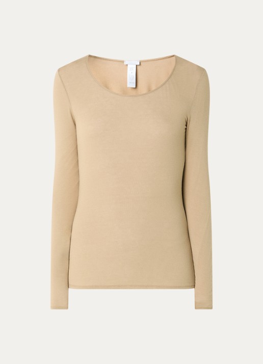 Hanro Long sleeve in wolblend met boothals - voorkant camel