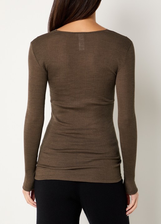 Hanro Marcia longsleeve in wolblend met details van kant - achterkant 4 bruin