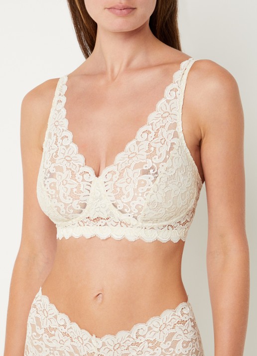 Hanro Moments bralette van kant - voorkant 2 beige