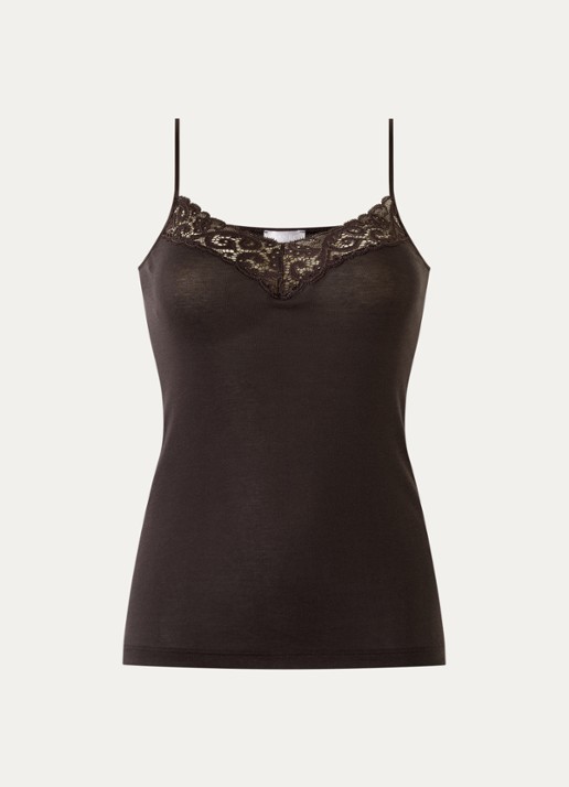 Hanro Moments singlet met kant - voorkant 3 donkerbruin