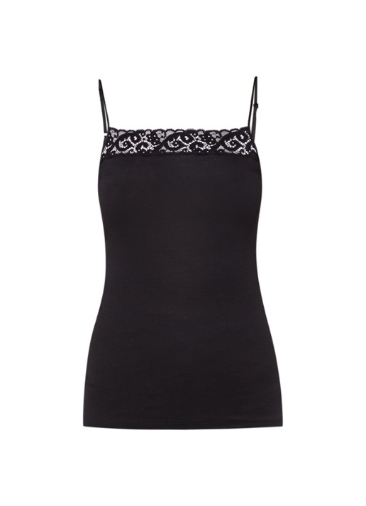 Hanro Moments spaghetti top met kant - voorkant 2 zwart