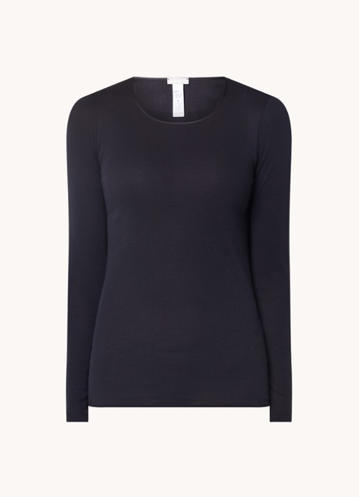 Hanro Naadloze longsleeve van katoen - voorkant zwart