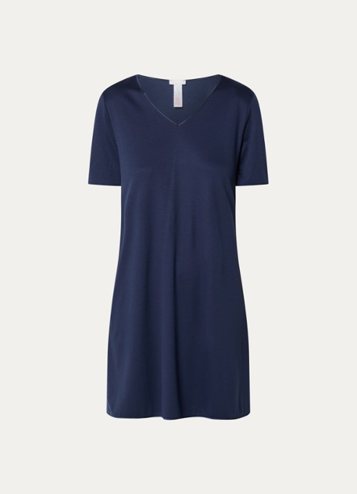 Hanro Nachthemd met V-hals - voorkant 2 donkerblauw