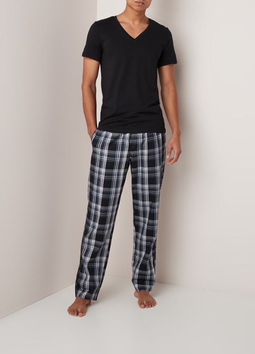 Hanro Pyjama T-shirt met V-hals - voorkant 4 zwart