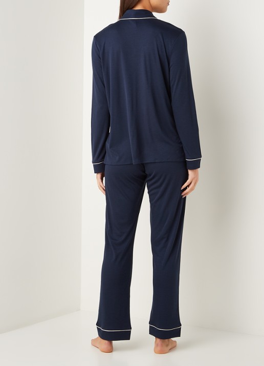 Hanro Pyjamaset  met contrasterende bies - achterkant donkerblauw