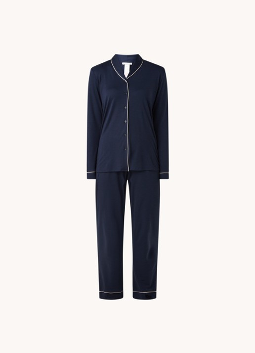 Hanro Pyjamaset  met contrasterende bies - voorkant 2 donkerblauw