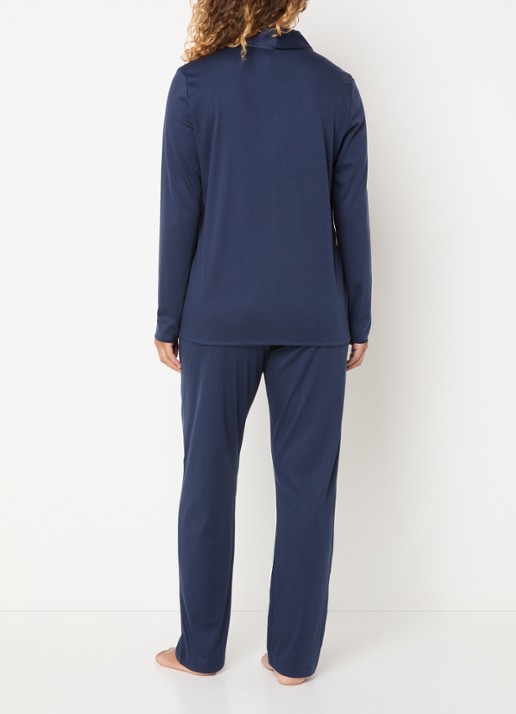 Hanro Pyjamaset van satijn - achterkant donkerblauw