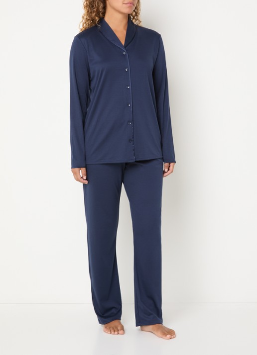 Hanro Pyjamaset van satijn - detail 4 donkerblauw
