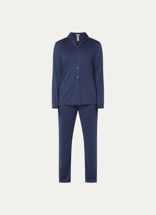 Hanro Pyjamaset van satijn - voorkant 2 donkerblauw