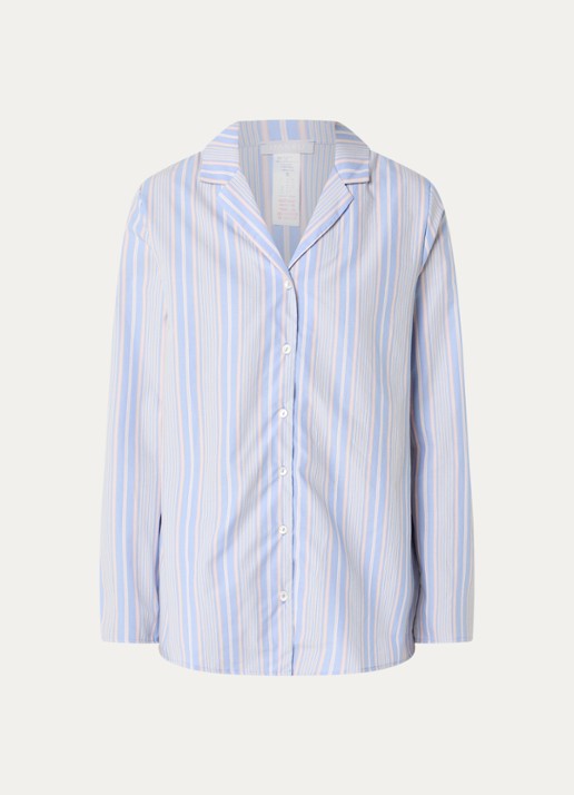 Hanro Pyjamatop met streepprint - voorkant 3 blauwgrijs