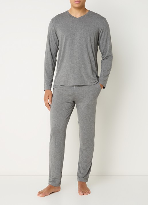 Hanro Pyjamatop met V-hals - voorkant 3 grijsmele