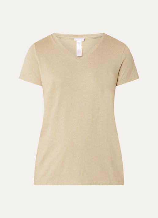 Hanro Pyjamatop met V-hals - voorkant khaki