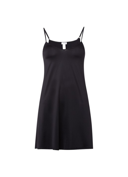 Hanro Satin Deluxe slipdress - voorkant 3 zwart