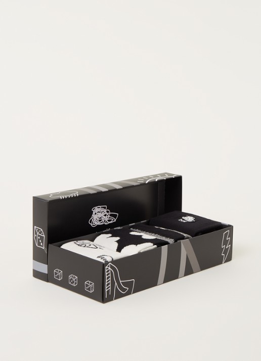 Happy Socks Black & White sokken met print in 4-pack giftbox - voorkant 2 zwart