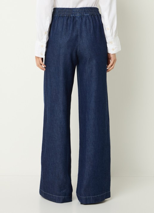 Harper high waist wide leg jeans  met elastische band en steekzakken - achterkant 4 donkerblauw