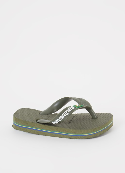 Havaianas Brasil slipper met logo - voorkant legergroen