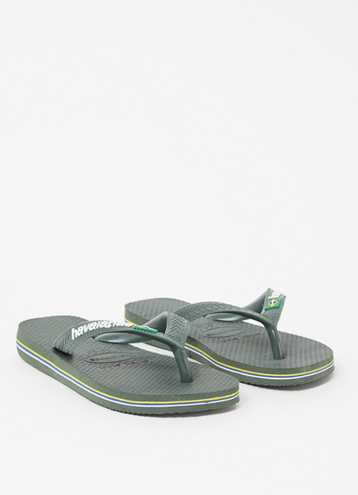 Havaianas Brasil slipper met logo - voorkant 2 olijfgroen