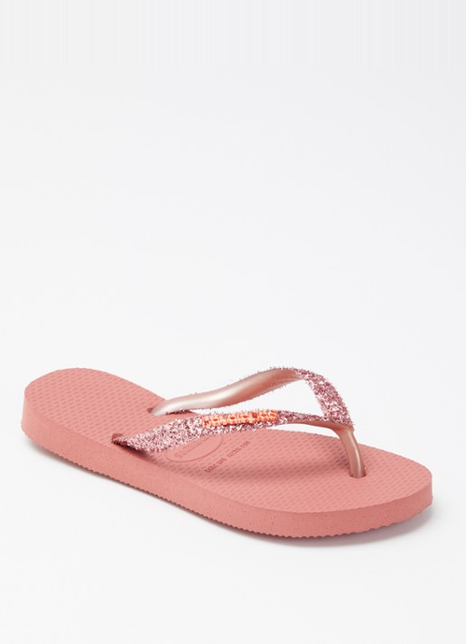 Havaianas Slim Glitter II slipper met glitter - voorkant 3 koraalrood