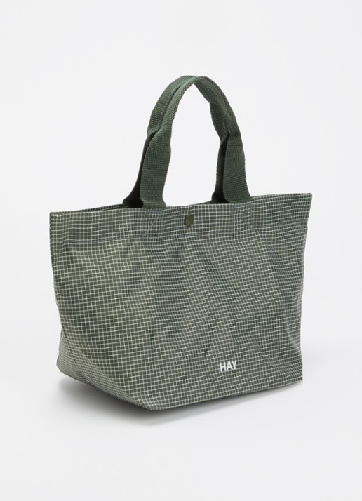 Hay Grid Everyday Mini shopper met ruitdessin - achterkant 4 donkergroen