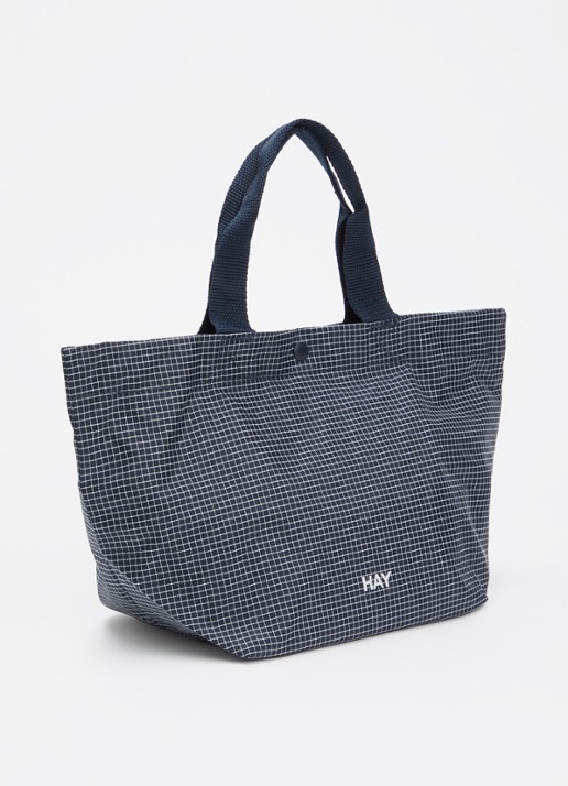 Hay Grid Everyday Mini shopper met ruitdessin - achterkant 5 donkerblauw