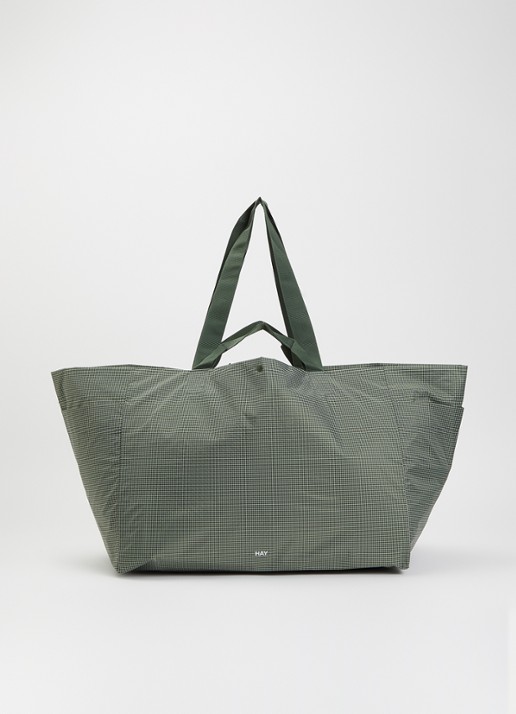 Hay Grid L shopper met ruitdessin en water afstotende coating - voorkant 2 donkergroen