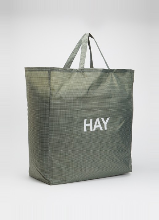Hay Grid XL shopper met ruitdessin en logo - achterkant donkergroen