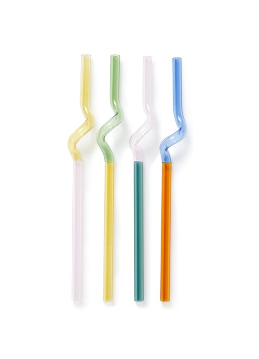 Hay Sip Spiral rietje van glas set van 4 - voorkant 3 geel
