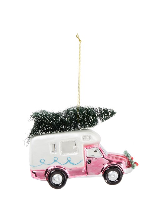 HD Collection Camper kersthanger 10 cm - voorkant 2 roze