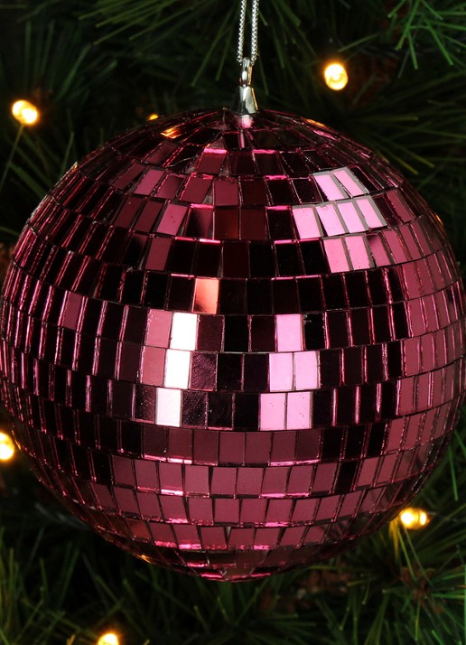 HD Collection Disco Bal kersthanger 10 cm - voorkant 2 roze