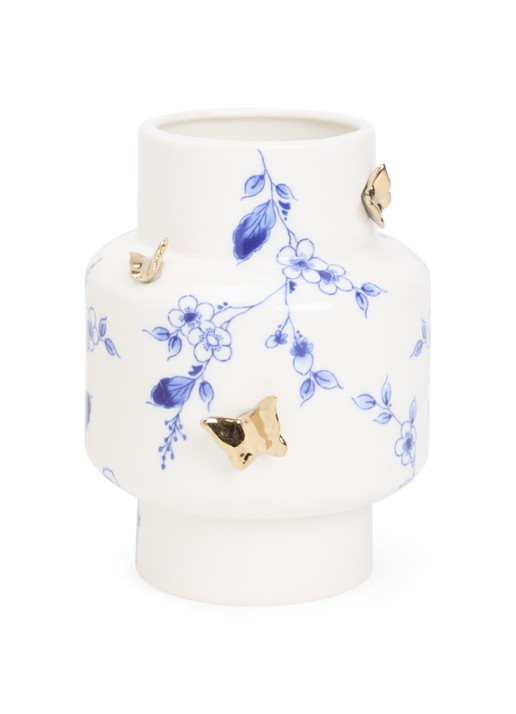 Heinen Delfts Blauw 3D Vlindergoud vaas 17 cm