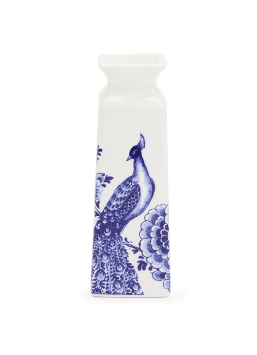 Heinen Delfts Blauw Bloem en Pauw vaas 16 cm