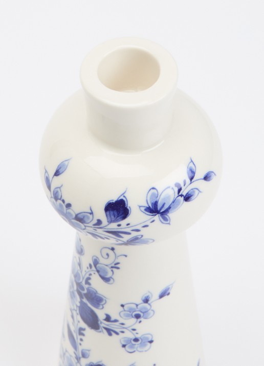Heinen Delfts Blauw Bol kandelaar 19 cm - voorkant 2 blauw