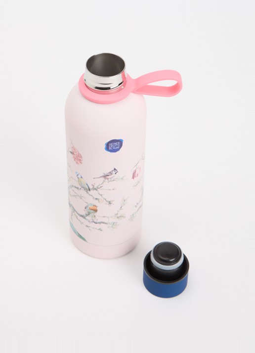 Heinen Delfts Blauw Bosvogels thermosfles 50 cl  - voorkant 2 roze