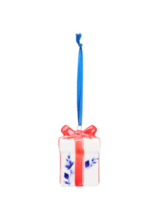 Heinen Delfts Blauw Cadeautje kersthanger 6,5 cm